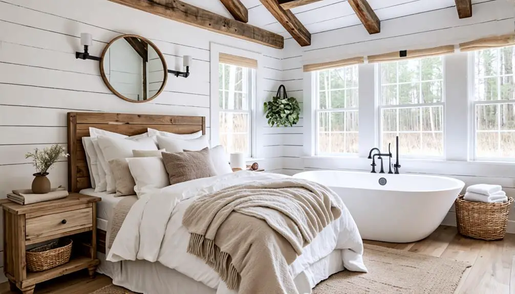 stylish bedroom and bathroom