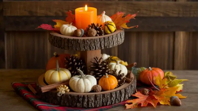 autumn inspired tiered tray styling