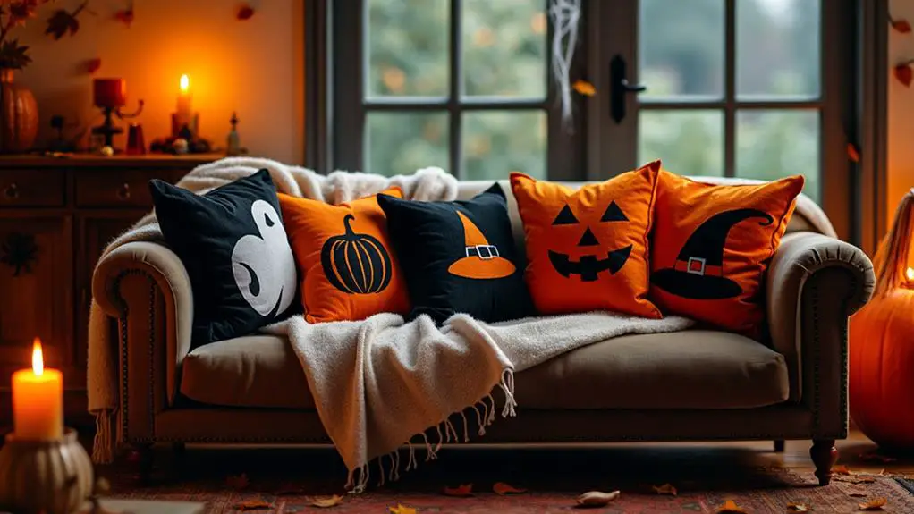 playful spooky decor pillows